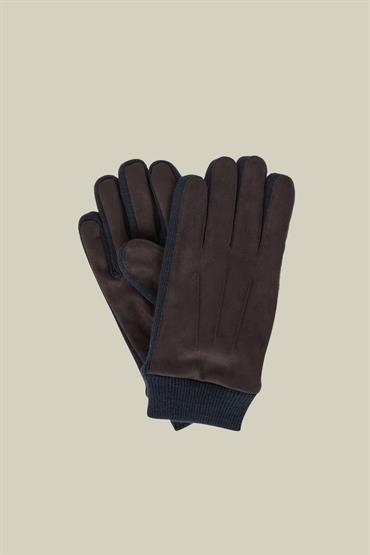 SUEDE/KNIT GLOVES BROWN/DK BLUE