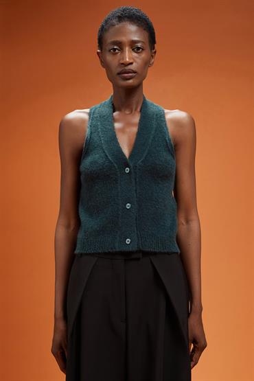 KNIT VEST DK GREEN