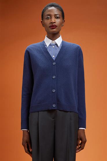 V NECK CARDIGAN DK BLUE