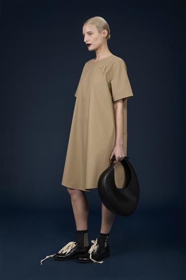 SHORT SLEEVES LONG DRESS DK BEIGE