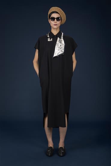 KNITTED POLO MIDI DRESS BLACK