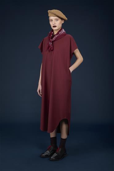 KNITTED POLO MIDI DRESS BORDEAUX