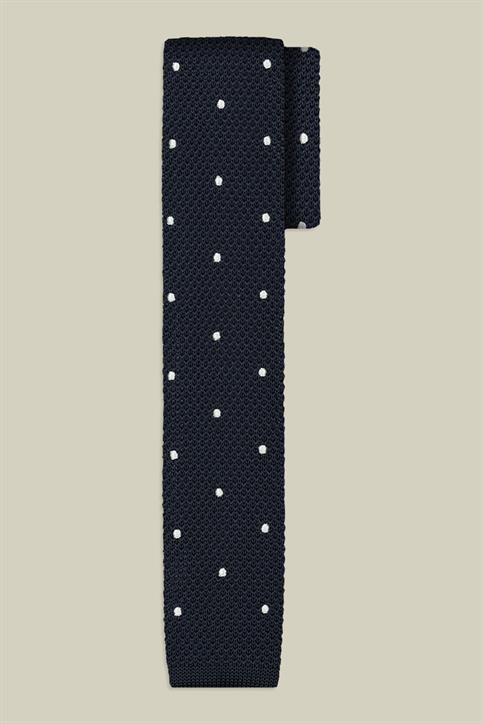 KNITTED TIE WITH POIS EMBODERY 148X6X4 DK BLUE/W