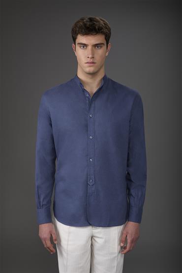MAO COLLAR HALF BUTTONING SHIRT CERULEAN