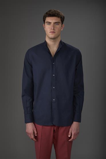 MAO COLLAR HALF BUTTONING SHIRT DK BLUE