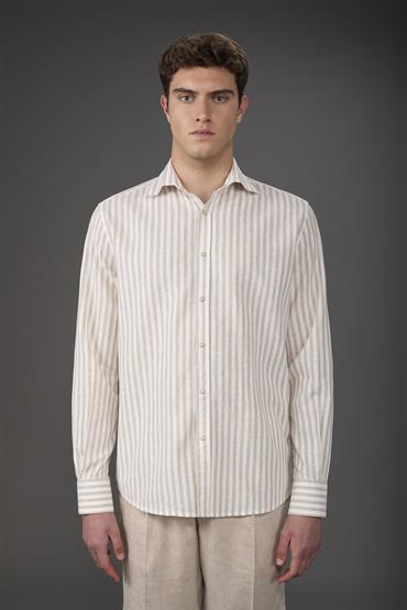 FRENCH COLLAR BACK CARRE SHIRT WHITE/BEIGE