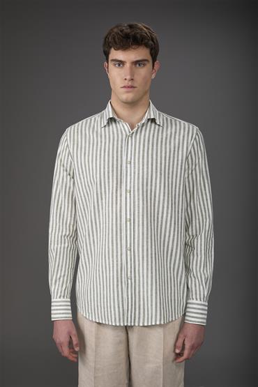 FRENCH COLLAR BACK CARRE SHIRT WHITE/GREEN