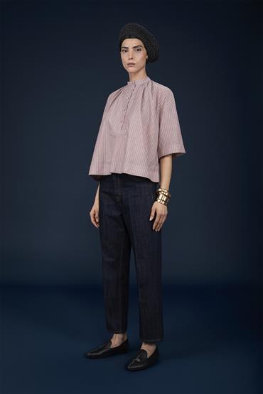 MAO COLLAR BAGGY FIT BLOUSE ANTIQUE ROSE
