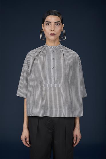 MAO COLLAR BAGGY FIT BLOUSE BLACK
