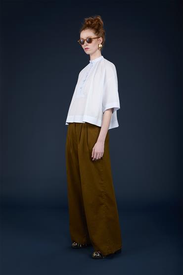 MAO COLLAR BAGGY FIT BLOUSE SKY