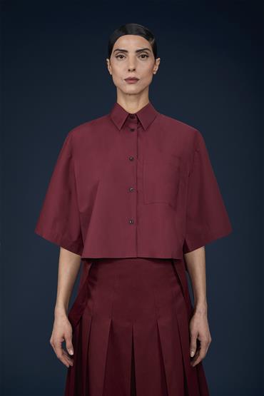 FRENCH COLLAR BAGGY FIT CROPPED BORDEAUX