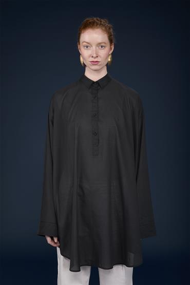 MAXI POLO SHIRT FRENCH COLLAR BAGGY FIT BLACK
