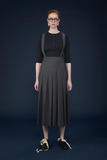 LONGUETTE PLEATED SKIRT W/ SUSPENDERS GREY