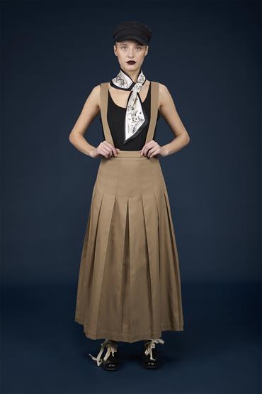 LONGUETTE PLEATED SKIRT W/ SUSPENDERS DK BEIGE