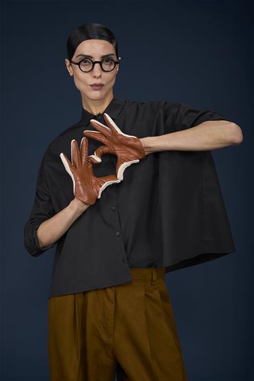 KNIT/REAL LEATHER CAMEL