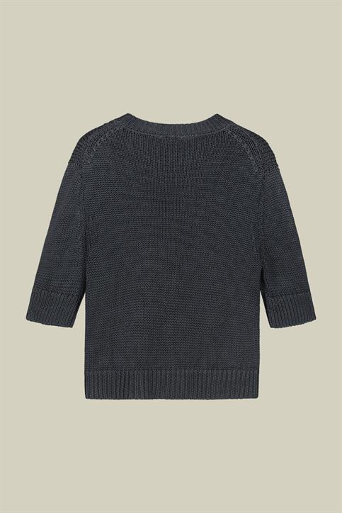 KNITTED SHORT SLEEVES ROUND NECK SWEATER
