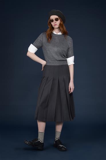KNITTED SHORT SLEEVES ROUND NECK SWEATER ANTHRAC