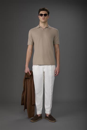 KNITTED POLO DERBY COLLAR S/S SAND
