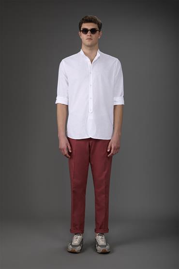 TROUSERS SINGLE PINCES - BACK ELASTIC BRICK
