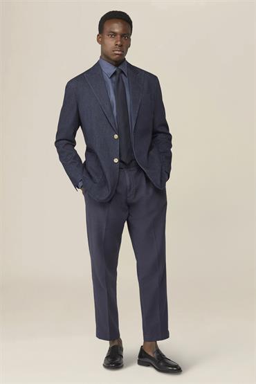 TROUSERS WITH SINGLE PINCES DK BLUE