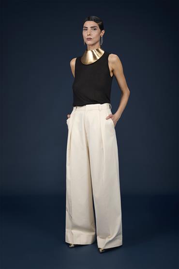 LADY'S PANT WITH INSERTE SATIN BAND ON WAIST OFF