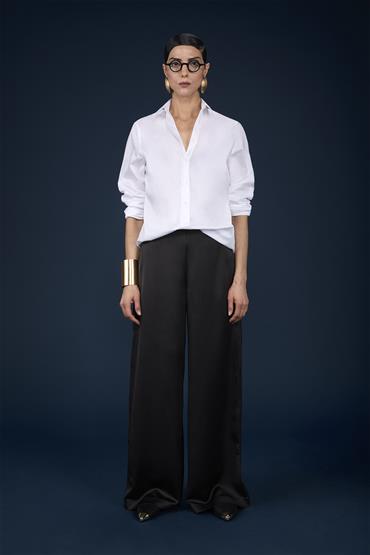 PANTALONE IN RASO GAMBA LARGA CON CERNIERA SUL F