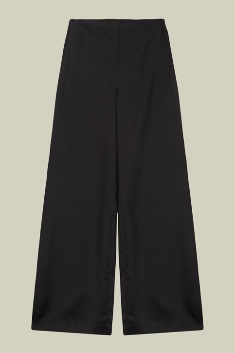 PANTALONE IN RASO GAMBA LARGA CON CERNIERA SUL F