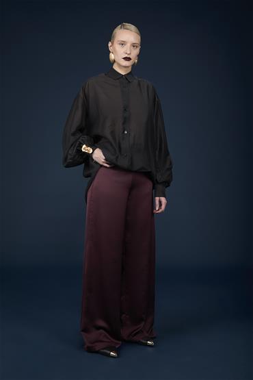 PANTALONE IN RASO GAMBA LARGA CON CERNIERA SUL F