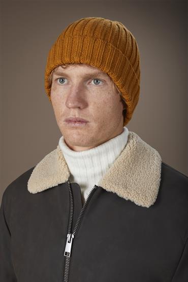 RIB BEANIE HAT OCHRE YELLOW