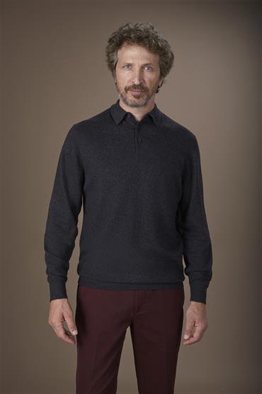 LONG SLEEVES KNITTED POLO ANTHRACITE