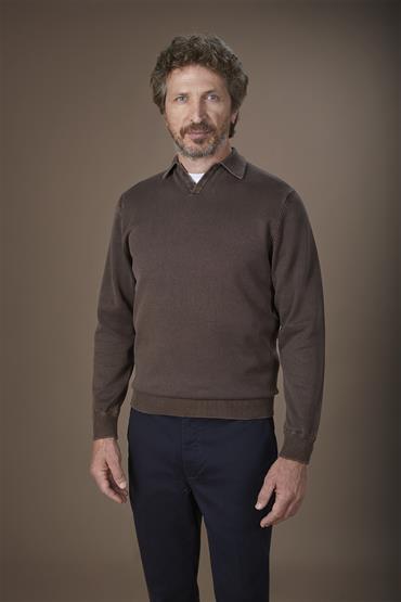 KNIT DERBY COLLAR POLO BROWN