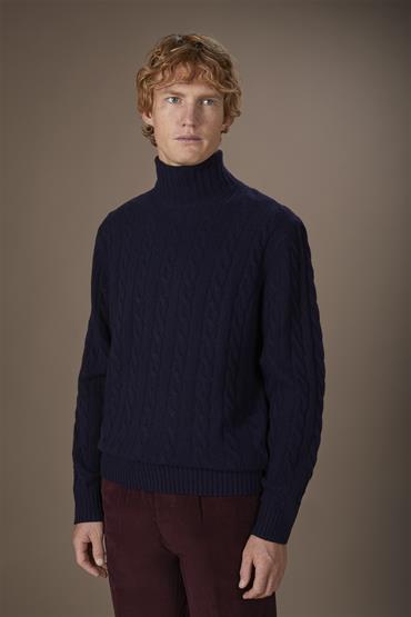 TURTLENECK KNIT CABLE DK BLUE