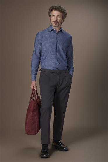DOUBLE PLEATS WITH SIDE WAIST BUCKLE ANTHRACITE
