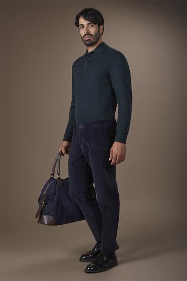 SMALL PLEATS AND BACK ELASTIC WAISTBAND BLUE