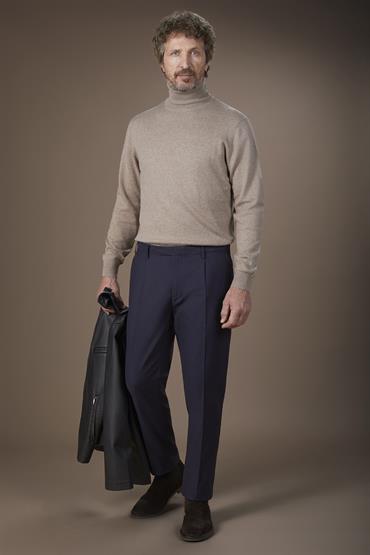 TROUSERS WITH SINGLE PLEATS DK BLUE
