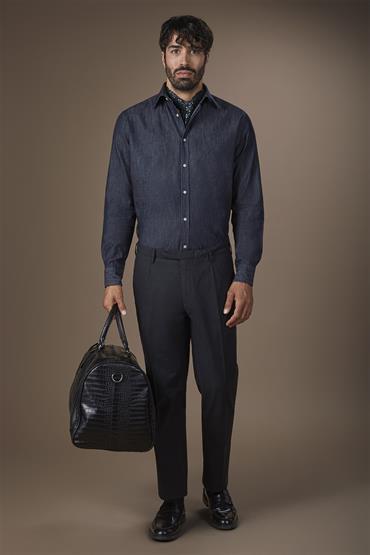 TROUSERS WITH SINGLE PLEATS DK GREY