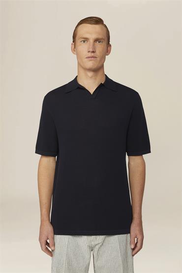 KNITTED POLO S/S DERBY COLLAR DK BLUE