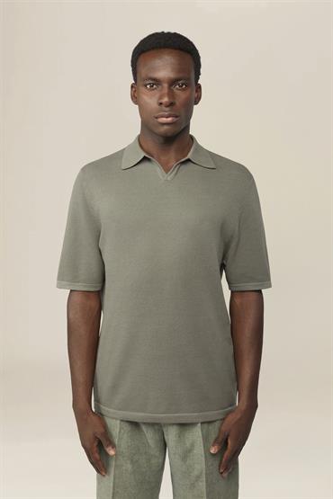 KNITTED POLO S/S DERBY COLLAR SAGE GREEN