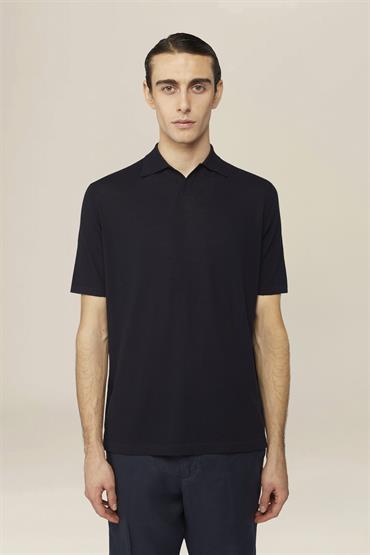 KNITTED POLO DERBY COLLAR S/S BLUE NAVY