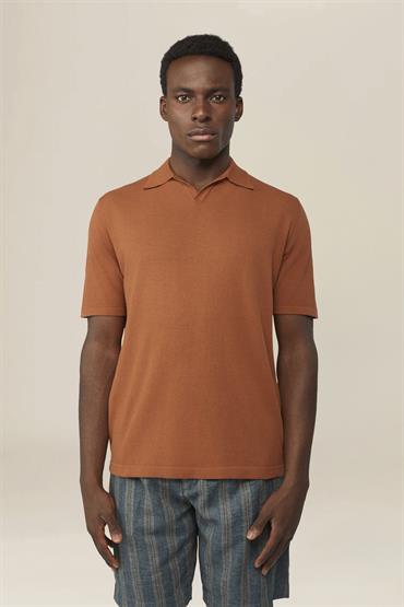 KNITTED POLO DERBY COLLAR S/S BRICK