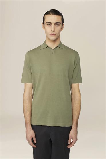 KNITTED POLO DERBY COLLAR S/S SAGE GREEN
