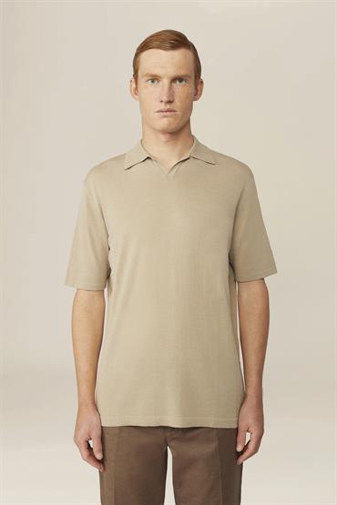 KNITTED POLO DERBY COLLAR S/S SAND